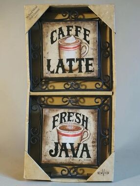 NWT Kim Lewis 2 Coffee Trivets Tiles Wall Art Fresh Java Caffe Latte NewView